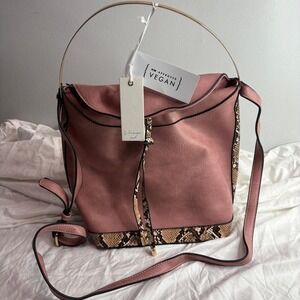 Virago Collection Bucket Bag Purse Vegan Leather Snakeskin Trim Shoulder